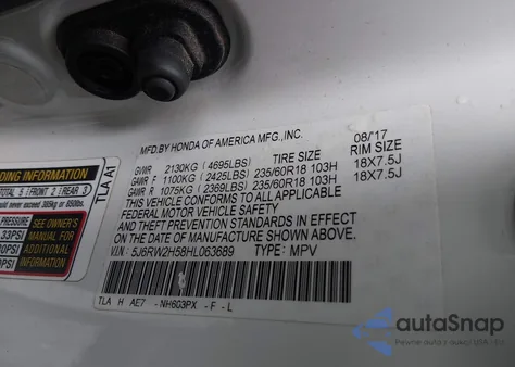 2017 Honda Cr-V Ex from USA, damaged, VIN 5J6RW2H58HL063689